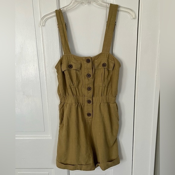 Urban Outfitters UO Malibu Romper Women Small Khaki Brown Sleeveless Linen Blend - Picture 2 of 13